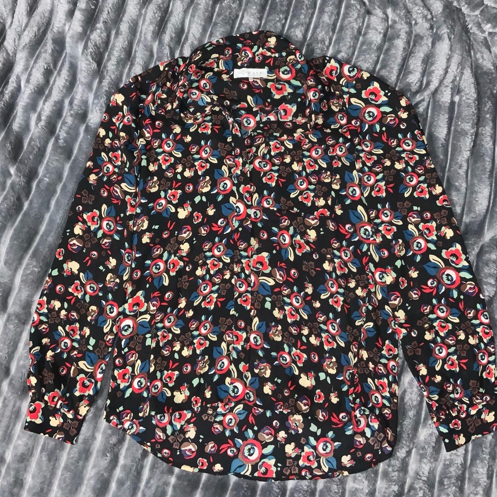 Wayf Floral Button Up Blouse - Black and Red